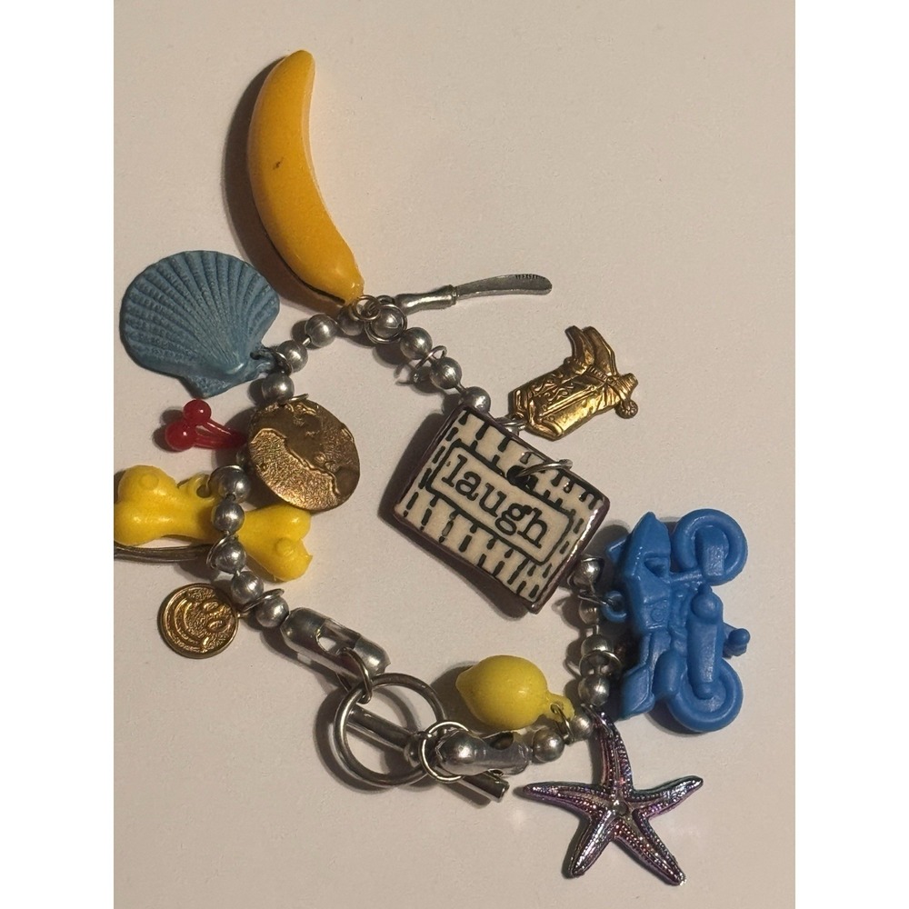 Vintage Y2K kidcore Charm bracelet- BANANA - MOTORCYCLE - SPOON - KNIFE- COWBOY